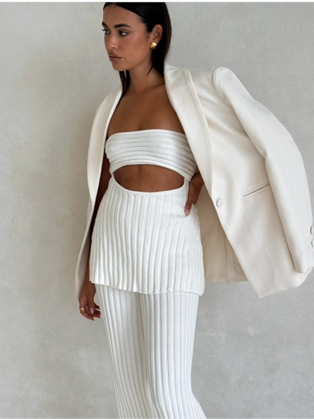 NEW Sabo Skirt Stevie 2-Piece Ribbed Cotton Bandeau and Pant Set in White